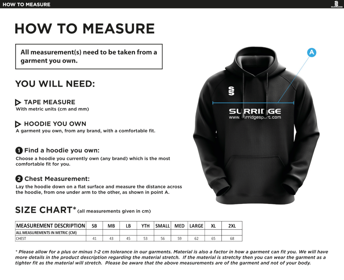 Southwell CC - Blade Hoody Plain - Size Guide