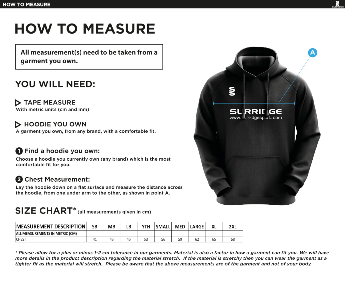 Southwell CC - Blade Hoody - Size Guide