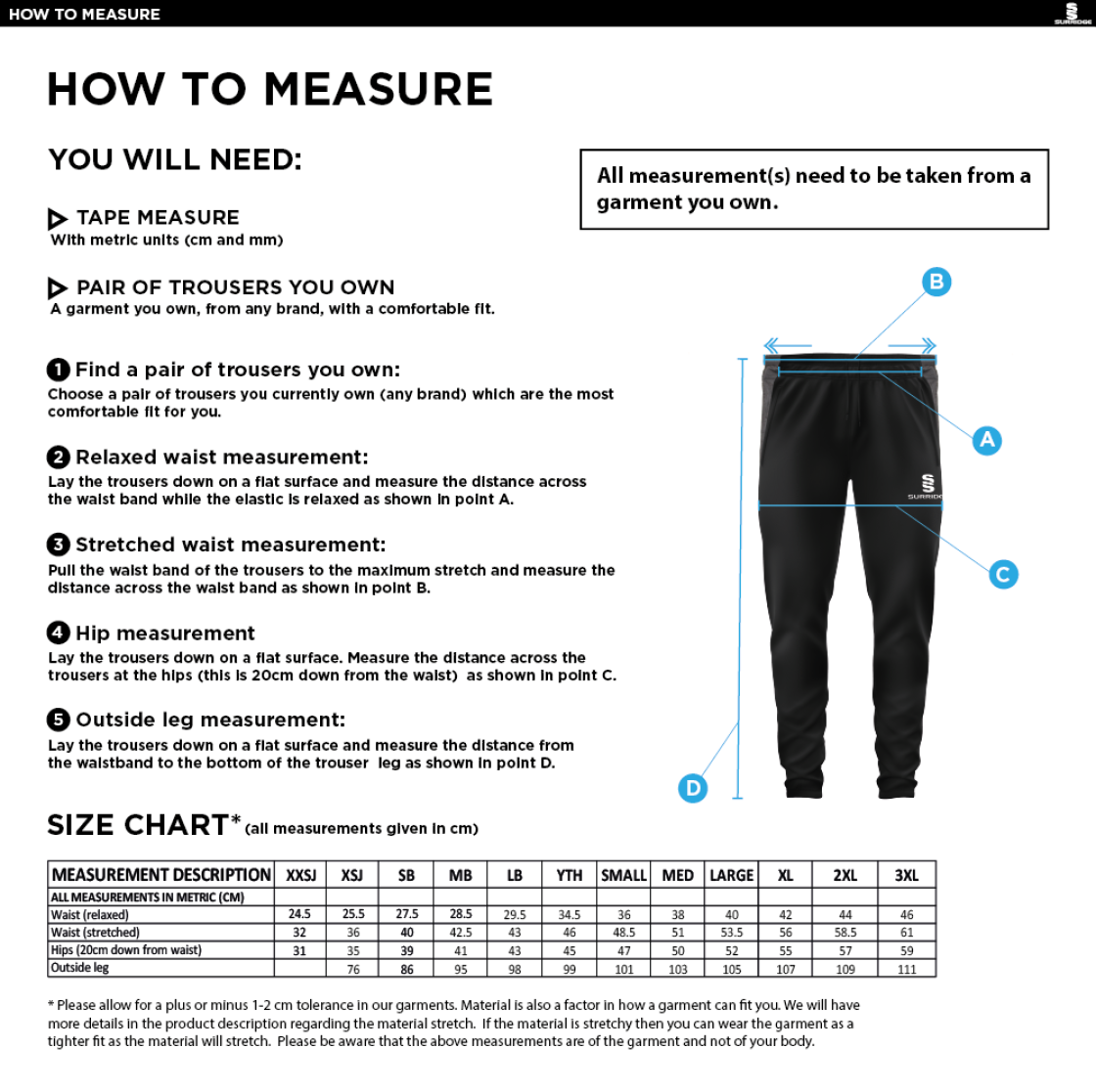 Southwell CC - Tek Slim Pant - Size Guide