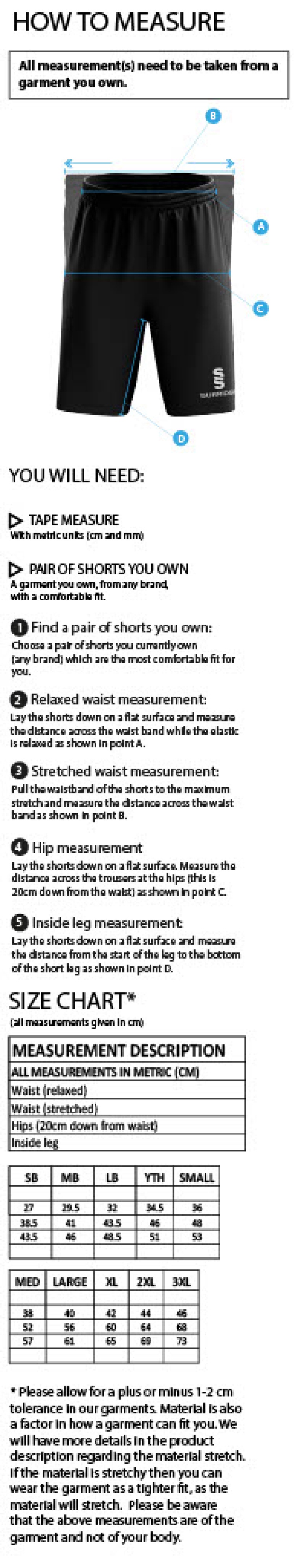 Southwell CC - Women's Ripstop Short - Size Guide