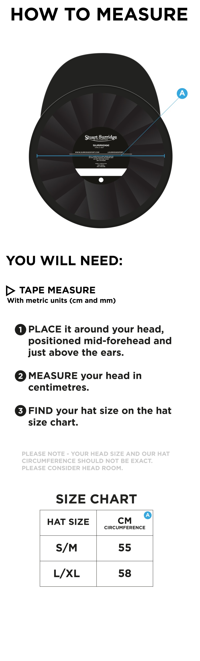 Baggy Cricket Cap - Navy - Size Guide