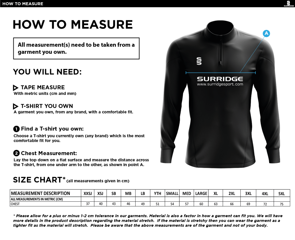 Southwell CC - Blade Performance Top Plain - Size Guide