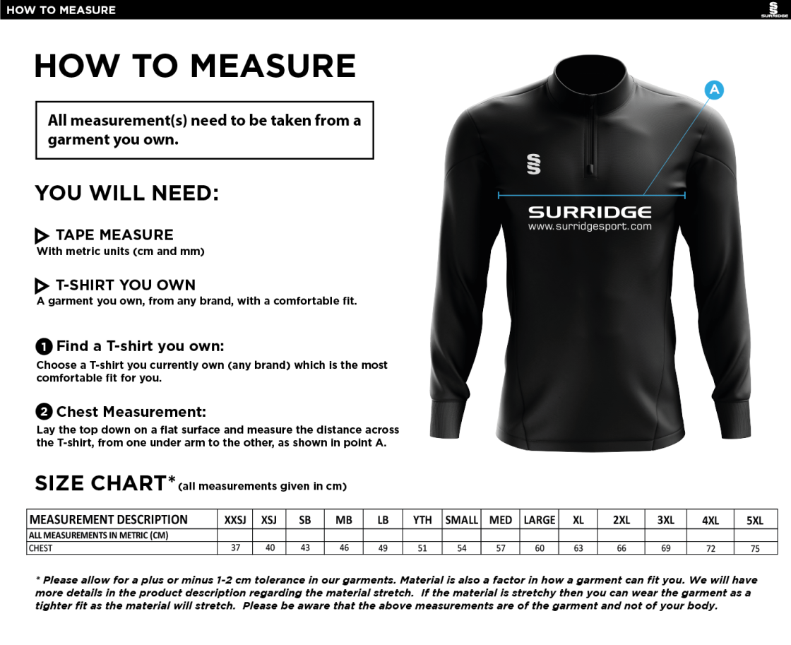 Southwell CC - Blade Performance Top - Size Guide