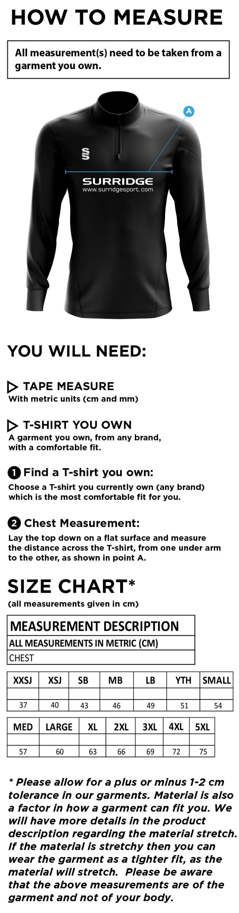 Southwell CC - Blade Performance Top - Size Guide